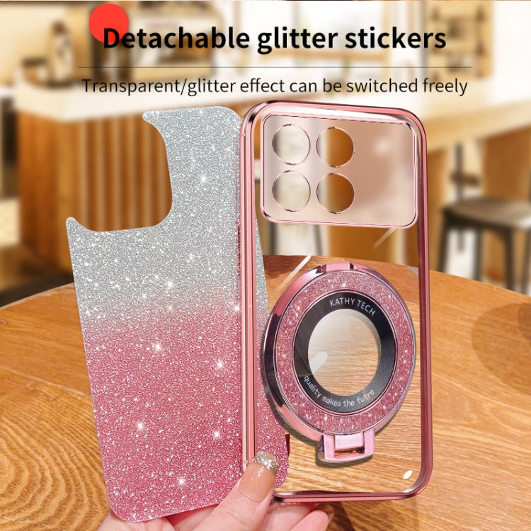 For Redmi K70 / K70 Pro Plated Gradient Glitter Round Holder TPU Phone Case(Black) - Xiaomi Cases by PMC Jewellery | Online Shopping South Africa | PMC Jewellery | Buy Now Pay Later Mobicred