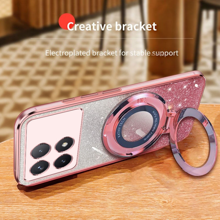 For Redmi K70 / K70 Pro Plated Gradient Glitter Round Holder TPU Phone Case(Black) - Xiaomi Cases by PMC Jewellery | Online Shopping South Africa | PMC Jewellery | Buy Now Pay Later Mobicred