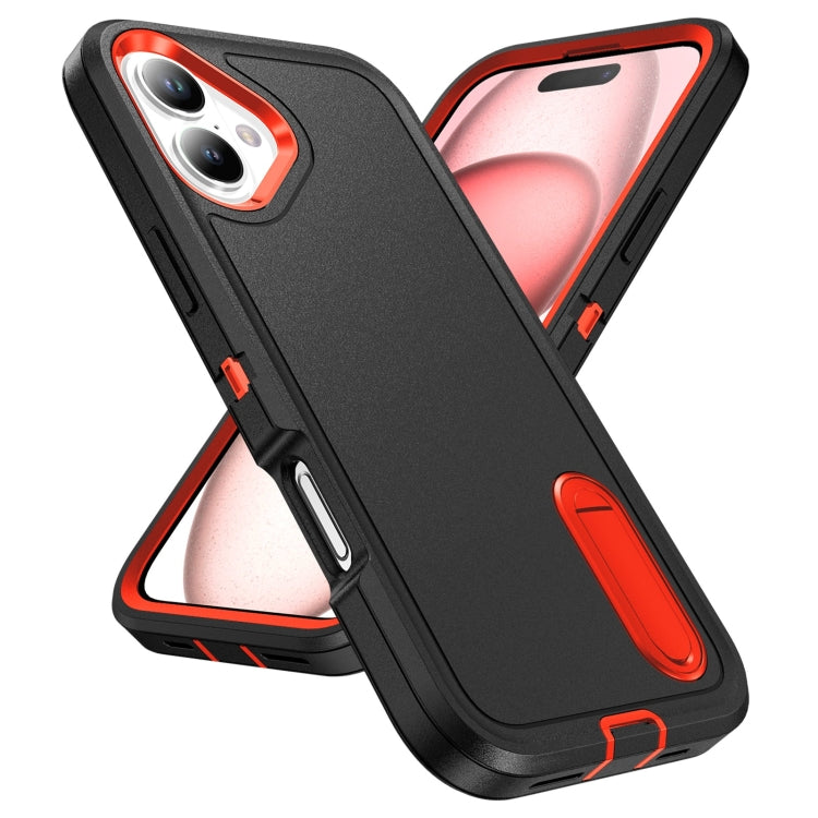 For iPhone 16 Plus Rugged PC + Silicone Phone Case with Holder(Black+Orange) - iPhone 16 Plus Cases by PMC TechLife | Online Shopping South Africa | PMC TechLife | Buy Now Pay Later Mobicred