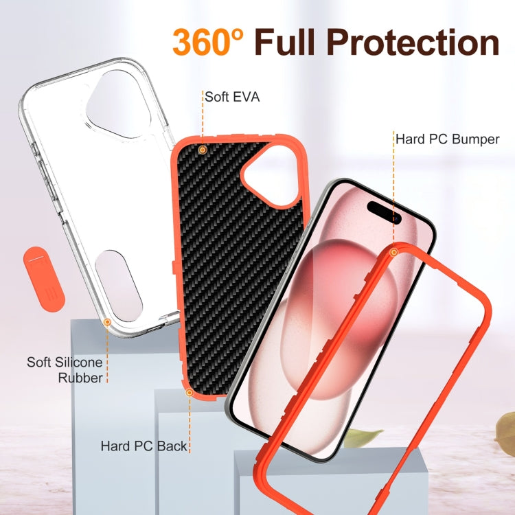 For iPhone 16 Rugged PC + Silicone Phone Case with Holder(Transparent+Orange) - iPhone 16 Cases by PMC TechLife | Online Shopping South Africa | PMC TechLife | Buy Now Pay Later Mobicred