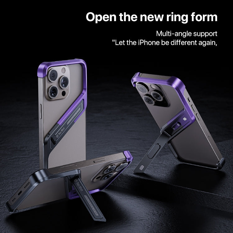 For iPhone 15 S-shaped Stand Frameless Metal Phone Case(Black Purple) - free shipping - PMC Jewellery - Order now!