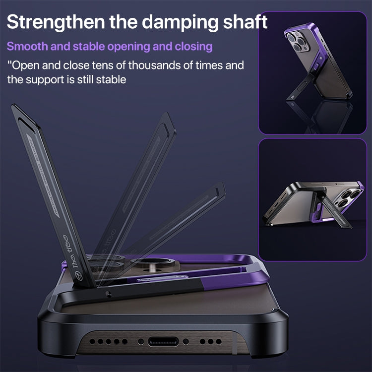 For iPhone 15 S-shaped Stand Frameless Metal Phone Case(Black Purple) - free shipping - PMC Jewellery - Order now!
