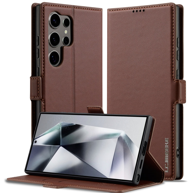 For Samsung Galaxy S25 Ultra 5G LC.IMEEKE L1 Series Frosted Fine Texture PU Phone Case(Brown) - Galaxy S25 Ultra 5G Cases by LC.IMEEKE | Online Shopping South Africa | PMC Jewellery | Buy Now Pay Later Mobicred
