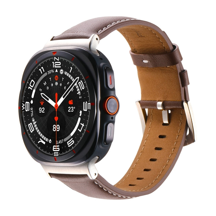 For Samsung Galaxy Watch Ultra 47mm Plain Genuine Leather Watch Band(Red Brown) - Watch Bands by PMC TechLife | Online Shopping South Africa | PMC TechLife | Buy Now Pay Later Mobicred