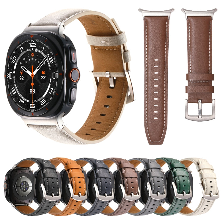 For Samsung Galaxy Watch Ultra 47mm Plain Genuine Leather Watch Band(Creamy White) - Watch Bands by PMC TechLife | Online Shopping South Africa | PMC TechLife | Buy Now Pay Later Mobicred