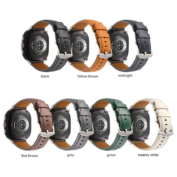 For Samsung Galaxy Watch Ultra 47mm Plain Genuine Leather Watch Band(Green) - Watch Bands by PMC TechLife | Online Shopping South Africa | PMC TechLife | Buy Now Pay Later Mobicred