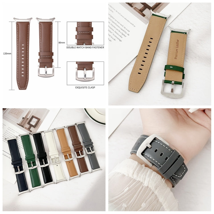 For Samsung Galaxy Watch Ultra 47mm Plain Genuine Leather Watch Band(Green) - Watch Bands by PMC TechLife | Online Shopping South Africa | PMC TechLife | Buy Now Pay Later Mobicred