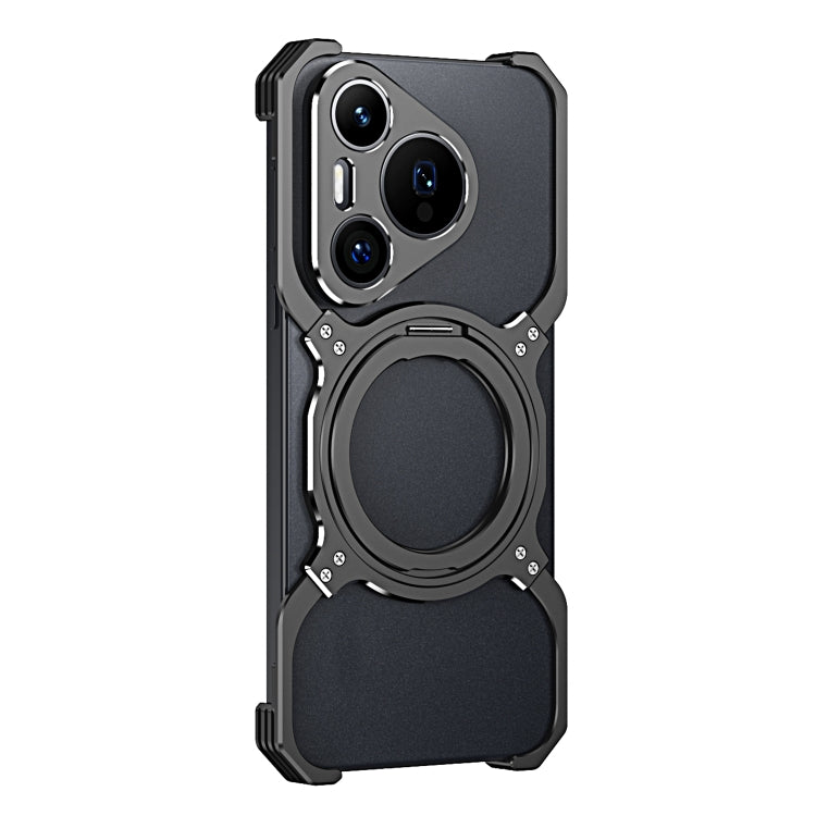 For Huawei Pura 70 Mechanical Arm Borderless MagSafe Holder Metal Phone Case(Black Silver) - Huawei Cases by PMC Jewellery | Online Shopping South Africa | PMC Jewellery | Buy Now Pay Later Mobicred