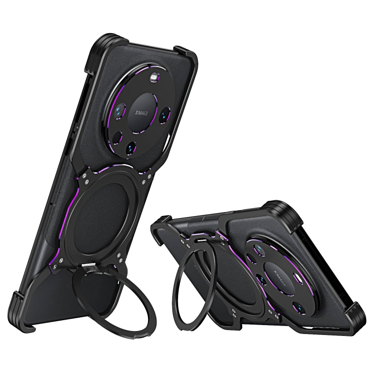 For Huawei Mate 60 Mechanical Arm Borderless MagSafe Holder Metal Phone Case(Black Purple) - Huawei Cases by PMC TechLife | Online Shopping South Africa | PMC TechLife | Buy Now Pay Later Mobicred