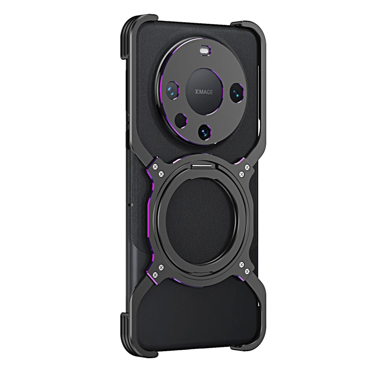 For Huawei Mate 60 Mechanical Arm Borderless MagSafe Holder Metal Phone Case(Black Purple) - Huawei Cases by PMC TechLife | Online Shopping South Africa | PMC TechLife | Buy Now Pay Later Mobicred