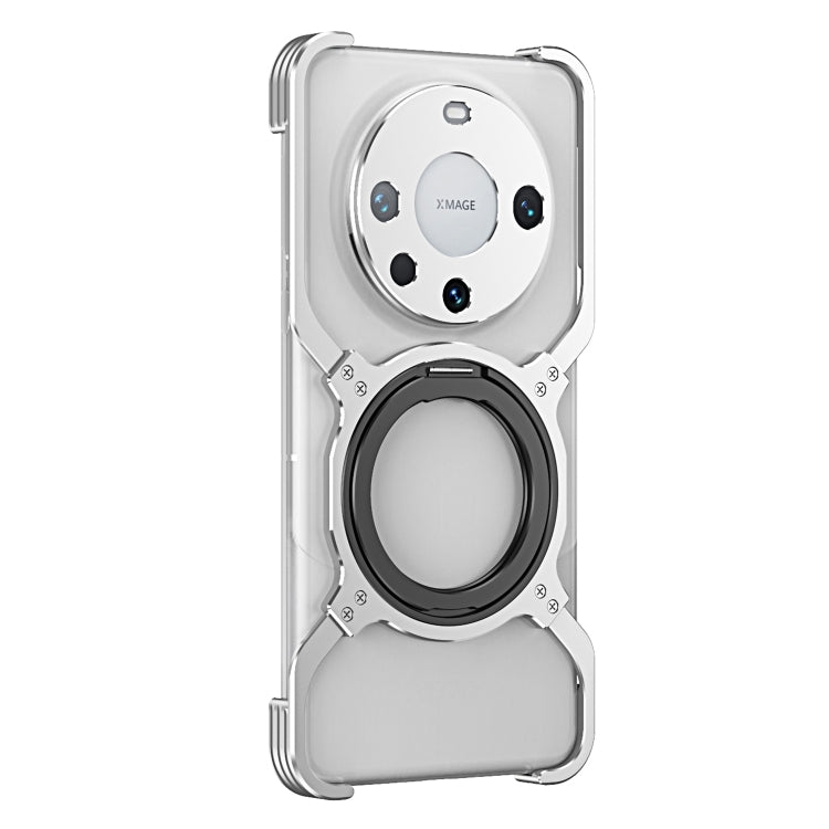 For Huawei Mate 60 Pro Mechanical Arm Borderless MagSafe Holder Metal Phone Case(Silver) - Huawei Cases by PMC TechLife | Online Shopping South Africa | PMC TechLife | Buy Now Pay Later Mobicred