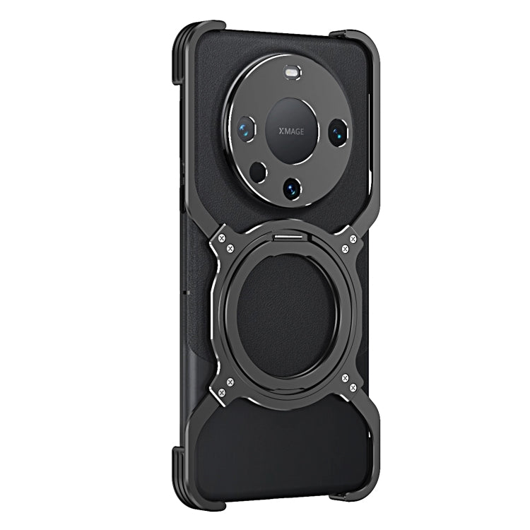 For Huawei Mate 60 Pro+ Mechanical Arm Borderless MagSafe Holder Metal Phone Case(Black Silver) - Huawei Cases by PMC TechLife | Online Shopping South Africa | PMC TechLife | Buy Now Pay Later Mobicred