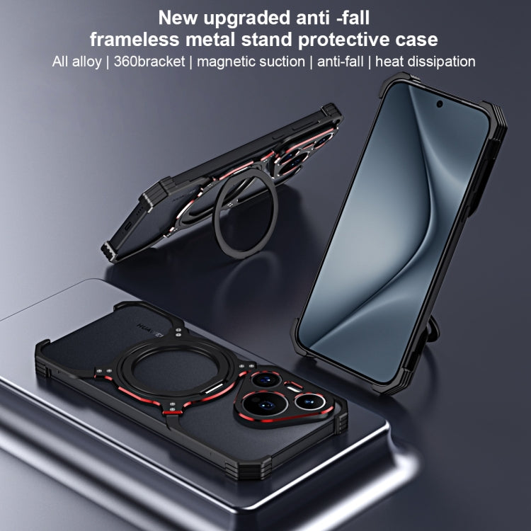For Huawei Pura 70 Mechanical Arm Borderless MagSafe Holder Metal Phone Case(Black Red) - Huawei Cases by PMC Jewellery | Online Shopping South Africa | PMC Jewellery | Buy Now Pay Later Mobicred