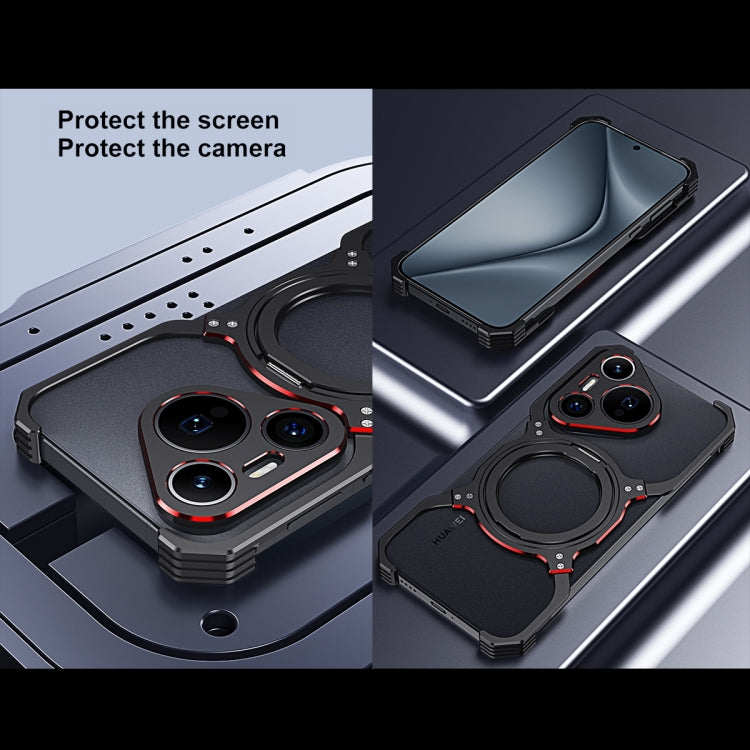 For Huawei Mate 60 Mechanical Arm Borderless MagSafe Holder Metal Phone Case(Black Silver) - Huawei Cases by PMC TechLife | Online Shopping South Africa | PMC TechLife | Buy Now Pay Later Mobicred