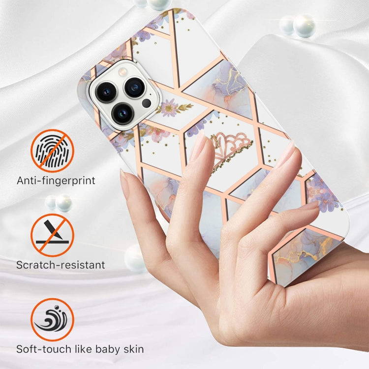 For iPhone 16 Pro Splicing Marble Flower IMD TPU Phone Case(Crown) - free shipping - PMC TechLife - Order now!