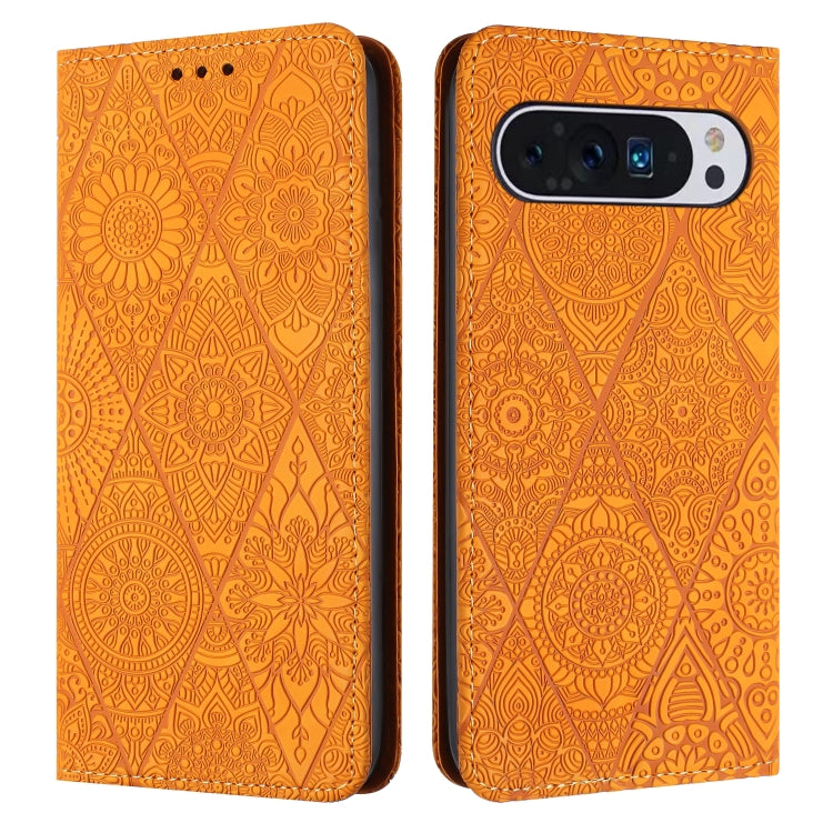 For Google Pixel 9 Pro XL Ethnic Embossed Adsorption Leather Phone Case(Yellow) - Google Cases by PMC TechLife | Online Shopping South Africa | PMC TechLife | Buy Now Pay Later Mobicred
