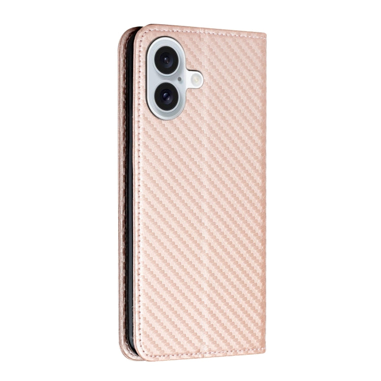 For iPhone 16 Plus Carbon Fiber Texture Magnetic Flip Leather Phone Case(Rose Gold) - iPhone 16 Plus Cases by PMC TechLife | Online Shopping South Africa | PMC TechLife | Buy Now Pay Later Mobicred