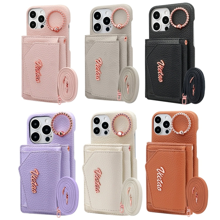 For iPhone 15 Pro Max VIETAO Ring Holder Wallet PU Phone Case with Lanyard(Pink) - free shipping - PMC Jewellery - Order now!