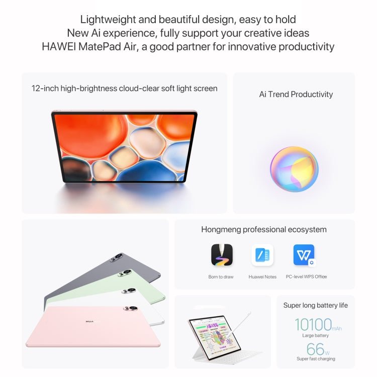 HUAWEI MatePad Air 12 inch WiFi Tablet PC, 12GB+256GB, HarmonyOS 4.2 Hisilicon Kirin 9000W, Not Support Google Play(Green) - free shipping - PMc TechLife - Order now!