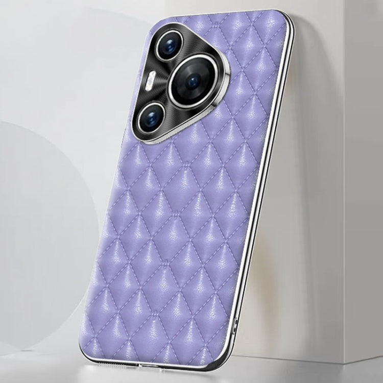 For Huawei Pura 70 Silver Edge Rhombic Texture PU Leather Phone Case(Purple) - free shipping - PMC Jewellery - Order now!