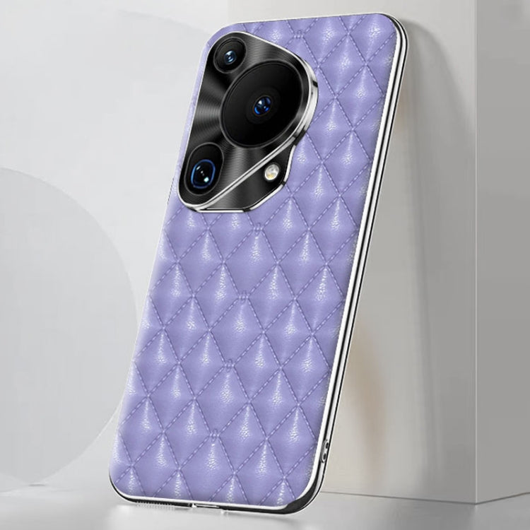 For Huawei Pura 70 Ultra Silver Edge Rhombic Texture PU Leather Phone Case(Purple) - free shipping - PMC Jewellery - Order now!