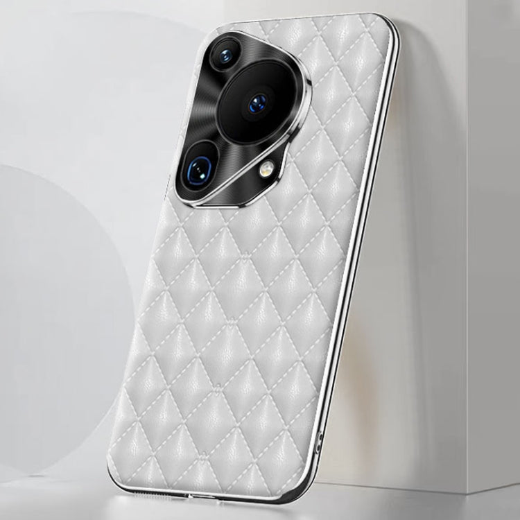 For Huawei Pura 70 Ultra Silver Edge Rhombic Texture PU Leather Phone Case(White) - free shipping - PMC Jewellery - Order now!