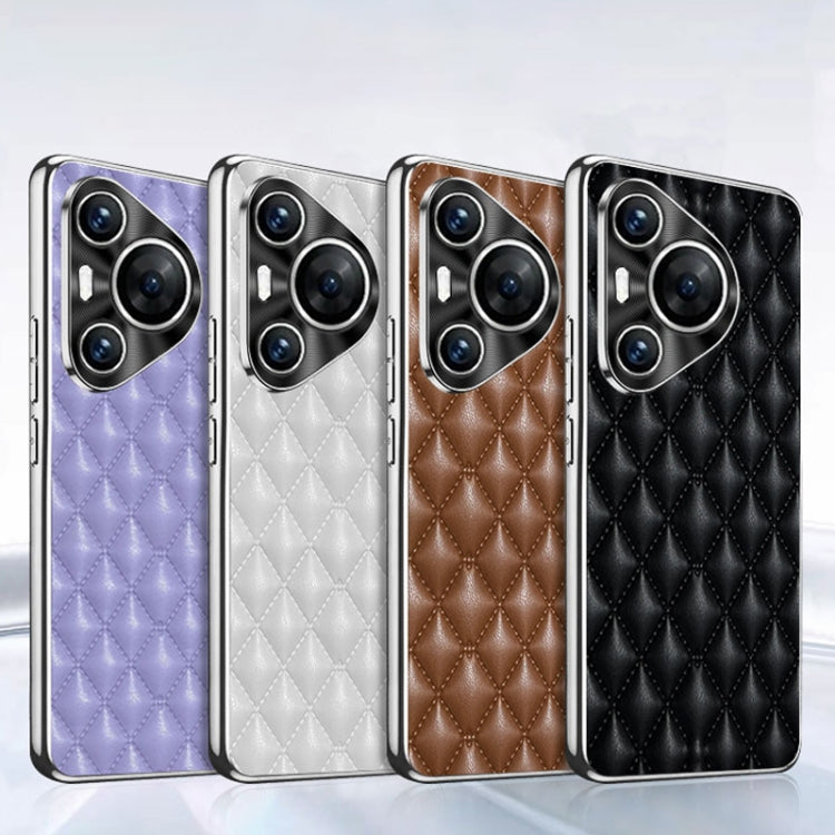 For Huawei Pura 70 Silver Edge Rhombic Texture PU Leather Phone Case(Purple) - free shipping - PMC Jewellery - Order now!