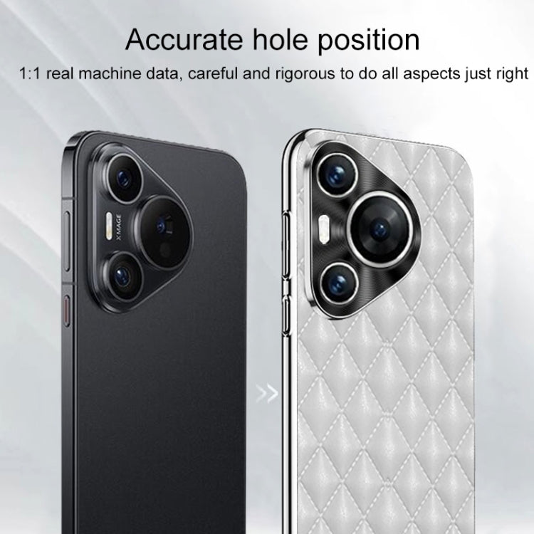 For Huawei Pura 70 Ultra Silver Edge Rhombic Texture PU Leather Phone Case(White) - free shipping - PMC Jewellery - Order now!