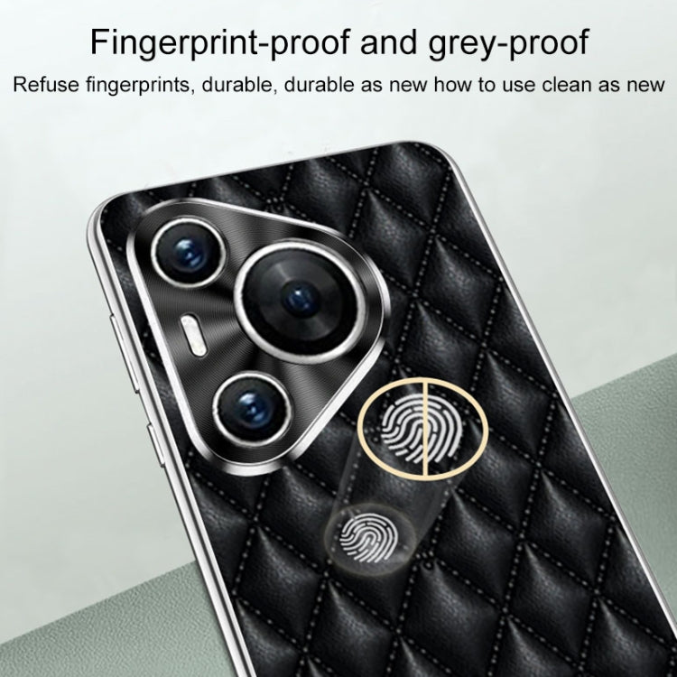 For Huawei Pura 70 Ultra Silver Edge Rhombic Texture PU Leather Phone Case(Pink) - Huawei Cases by PMC Jewellery | Online Shopping South Africa | PMC Jewellery | Buy Now Pay Later Mobicred