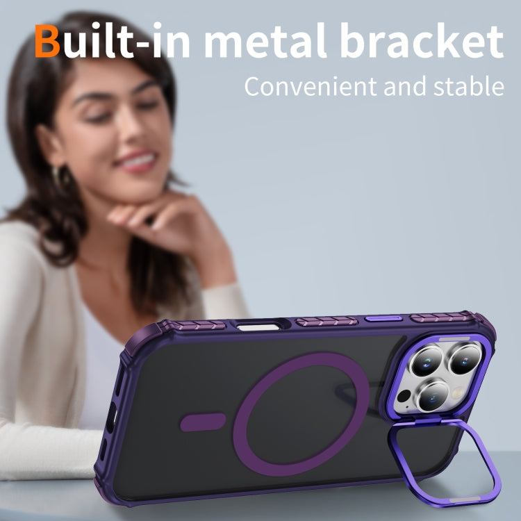 For iPhone 16 Pro Rainbow Series Skin Feel MagSafe Lens Holder Phone Case(Dark Purple) - iPhone 16 Pro Cases by PMC TechLife | Online Shopping South Africa | PMC TechLife | Buy Now Pay Later Mobicred