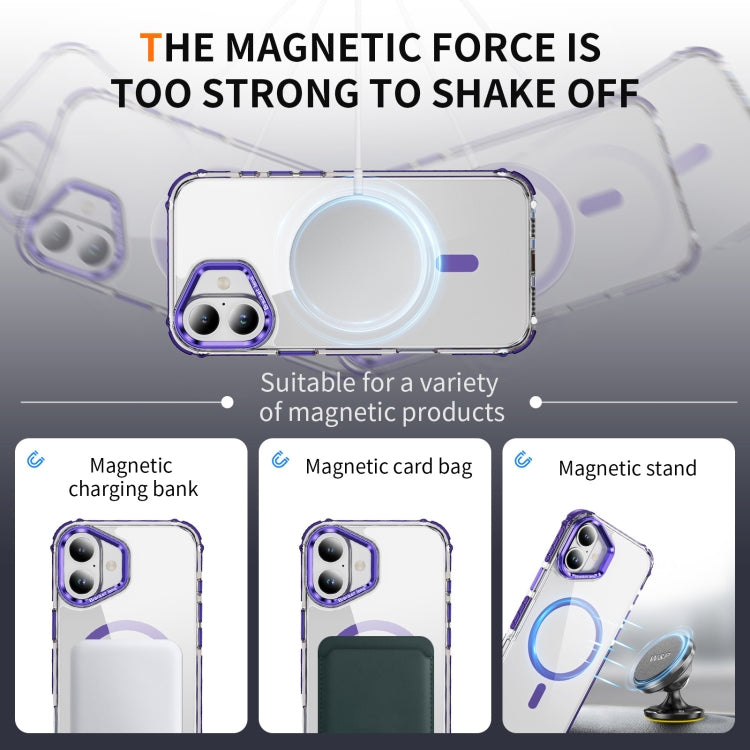 For iPhone 16 Rainbow Series Transparent MagSafe Lens Holder Phone Case(Purple) - iPhone 16 Cases by PMC TechLife | Online Shopping South Africa | PMC TechLife | Buy Now Pay Later Mobicred