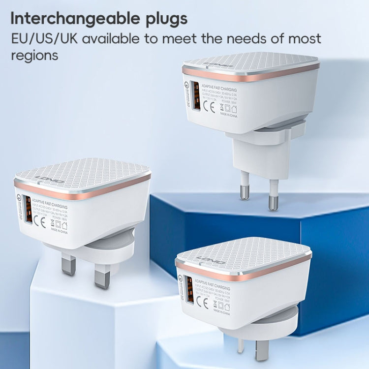LDNIO A1204Q QC3.0 18W USB Fast Charger with 1m USB to Micro USB Cable, Plug Type:AU Plug(White Gold) - free shipping - PMC TechLife - Order now!