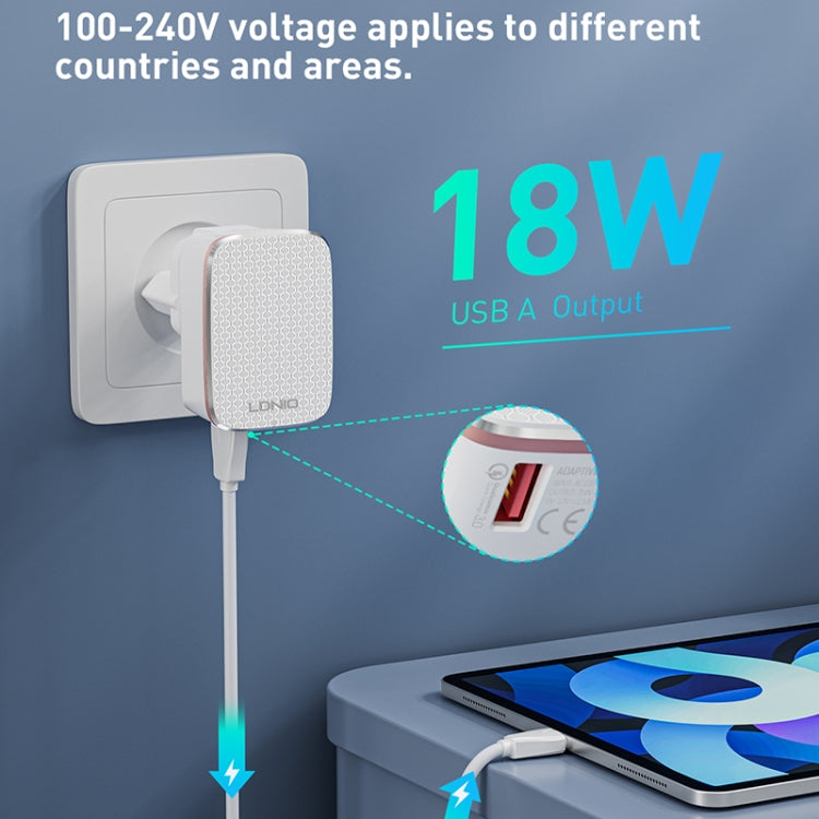 LDNIO A1204Q QC3.0 18W USB Fast Charger with 1m USB to Micro USB Cable, Plug Type:AU Plug(White Gold) - free shipping - PMC TechLife - Order now!