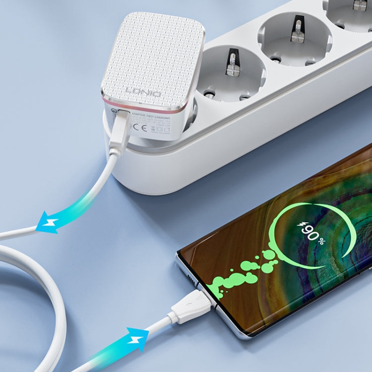 LDNIO A1204Q QC3.0 18W USB Fast Charger with 1m USB to USB-C / Type-C Cable, Plug Type:UK Plug(White Gold) - USB Charger by LDNIO | Online Shopping South Africa | PMC TechLife | Buy Now Pay Later Mobicred