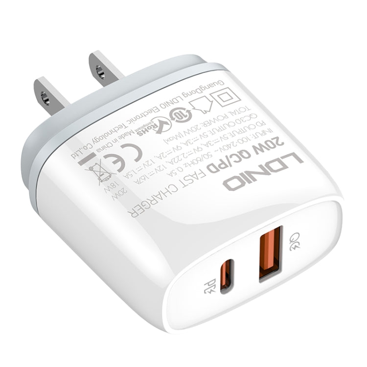 LDNIO Q229 QC3.0 / PD20W USB + Type-C Fast Charger with 1m Type-C to 8 Pin Cable, Plug Type:US Plug(White) - free shipping - PMC Jewellery - Order now!