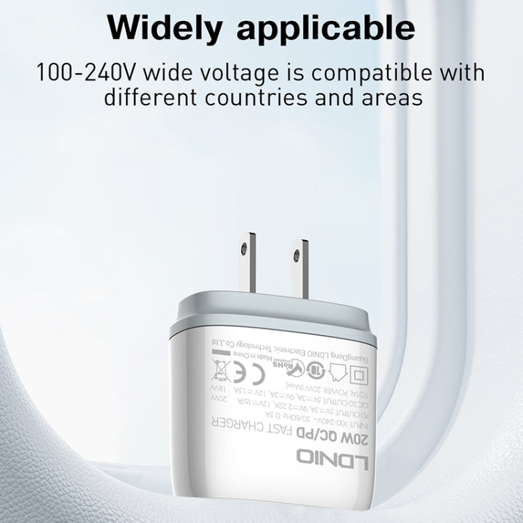 LDNIO Q229 QC3.0 / PD20W USB + Type-C Fast Charger with 1m Type-C to 8 Pin Cable, Plug Type:EU Plug(White) - free shipping - PMC Jewellery - Order now!