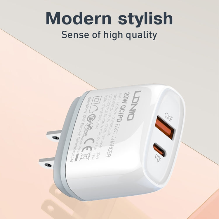 LDNIO Q229 QC3.0 / PD20W USB + Type-C Fast Charger with 1m Type-C to Type-C Cable, Plug Type:US Plug(White) - free shipping - PMC TechLife - Order now!