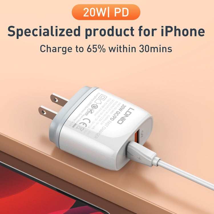LDNIO Q229 QC3.0 / PD20W USB + Type-C Fast Charger with 1m Type-C to Type-C Cable, Plug Type:UK Plug(White) - free shipping - PMC TechLife - Order now!