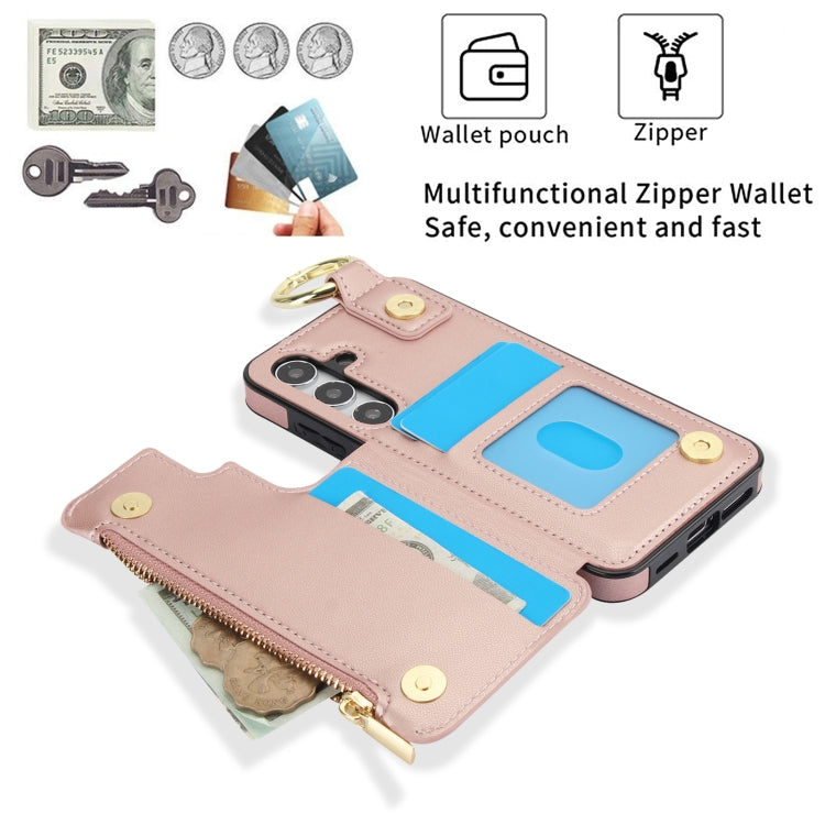 For Samsung Galaxy S24 5G RFlD Anti-theft Double Buckle Ring Zipper Card Phone Case(Rose Gold) - Galaxy S24 5G Cases by PMC Jewellery | Online Shopping South Africa | PMC Jewellery | Buy Now Pay Later Mobicred