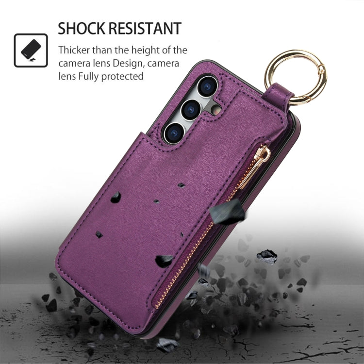 For Samsung Galaxy S24+ 5G RFlD Anti-theft Double Buckle Ring Zipper Card Phone Case(Dark Purple) - Galaxy S24+ 5G Cases by PMC Jewellery | Online Shopping South Africa | PMC Jewellery | Buy Now Pay Later Mobicred