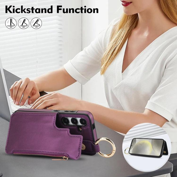 For Samsung Galaxy S24+ 5G RFlD Anti-theft Double Buckle Ring Zipper Card Phone Case(Dark Purple) - Galaxy S24+ 5G Cases by PMC Jewellery | Online Shopping South Africa | PMC Jewellery | Buy Now Pay Later Mobicred
