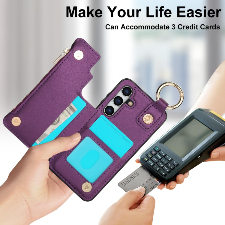 For Samsung Galaxy S24+ 5G RFlD Anti-theft Double Buckle Ring Zipper Card Phone Case(Dark Purple) - Galaxy S24+ 5G Cases by PMC Jewellery | Online Shopping South Africa | PMC Jewellery | Buy Now Pay Later Mobicred