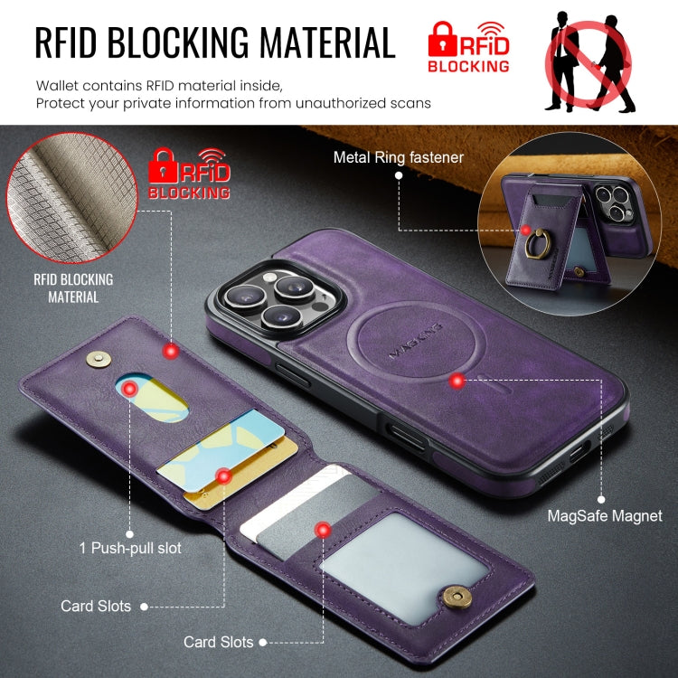 For iPhone 16 Pro MAGKING K1 MagSafe Detachable Wallet RFID Back Cover Phone Case(Purple) - free shipping - PMC Jewellery - Order now!