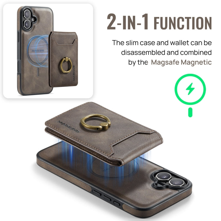 For iPhone 16 Plus DG.MING K1 MagSafe Detachable Wallet RFID Back Cover Phone Case(Coffee) - free shipping - PMC Jewellery - Order now!