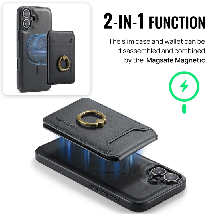 For iPhone 16 DG.MING K1 MagSafe Detachable Wallet RFID Back Cover Phone Case(Black) - free shipping - PMC Jewellery - Order now!