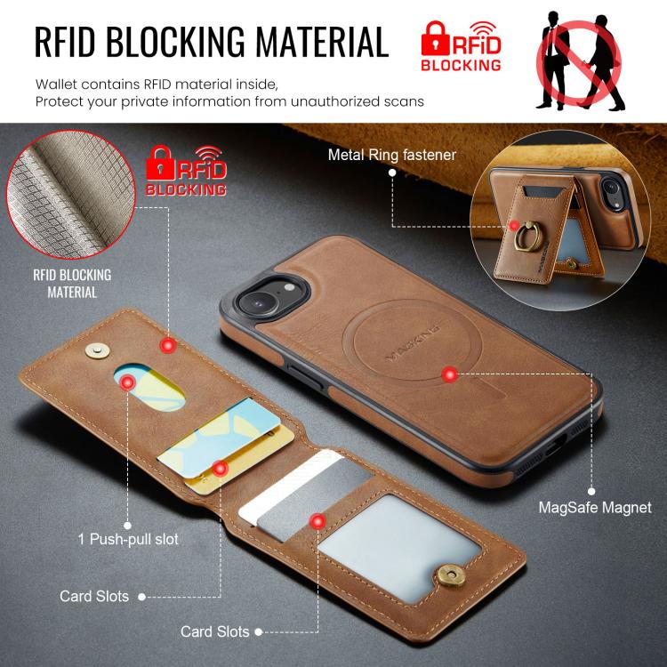 For iPhone 16e DG.MING K1 MagSafe Detachable Wallet RFID Back Cover Phone Case(Brown) - free shipping - PMc TechLife - Order now!