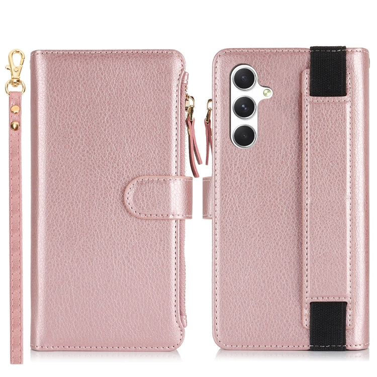 For Samsung Galaxy S24 5G Wristband Holder Zipper Purse RFID Leather Phone Case(Rose Gold) - free shipping - PMC Jewellery - Order now!