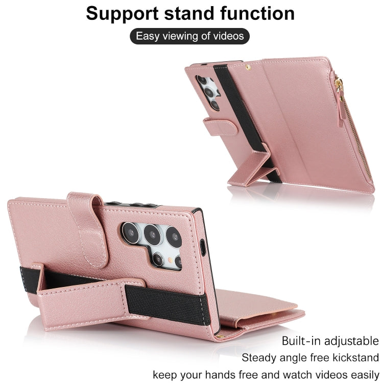 For Samsung Galaxy S24 Ultra 5G Wristband Holder Zipper Purse RFID Leather Phone Case(Rose Gold) - Galaxy S24 Ultra 5G Cases by PMC Jewellery | Online Shopping South Africa | PMC Jewellery | Buy Now Pay Later Mobicred