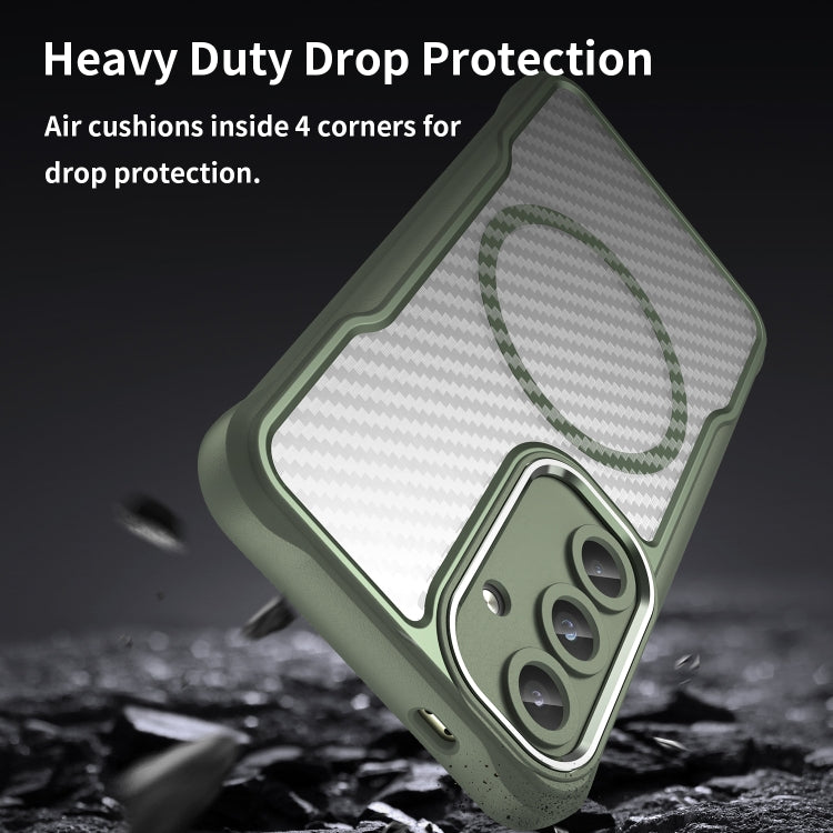 For Samsung Galaxy S25 5G Carbon Fiber Texture MagSafe Translucent Phone Case(Green) - Galaxy S25 5G Cases by PMC Jewellery | Online Shopping South Africa | PMC Jewellery | Buy Now Pay Later Mobicred