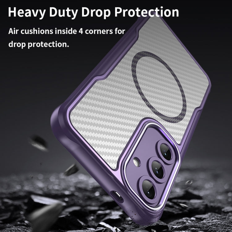 For Samsung Galaxy S25+ 5G Carbon Fiber Texture MagSafe Translucent Phone Case(Purple) - Galaxy S25+ 5G Cases by PMC Jewellery | Online Shopping South Africa | PMC Jewellery | Buy Now Pay Later Mobicred
